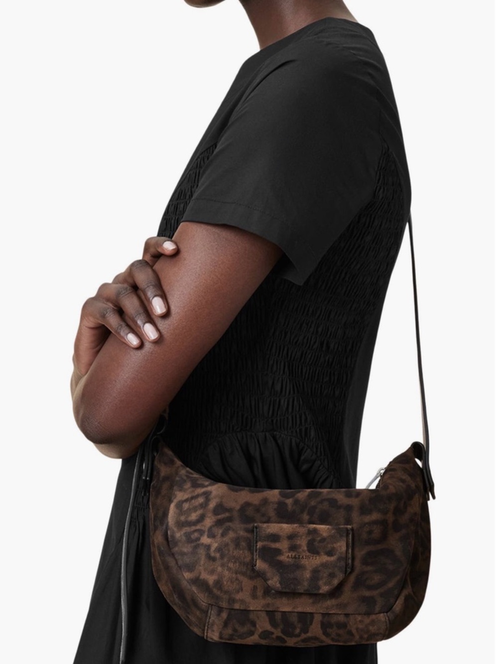 All Saints Madea Leopard Suede Shoulder Bag